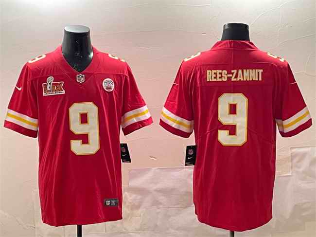 Men's Kansas City Chiefs #9 Louis Rees-Zammit Red 2025 Super Bowl LIX Patch Vapor Untouchable Limited Stitched Football Jersey